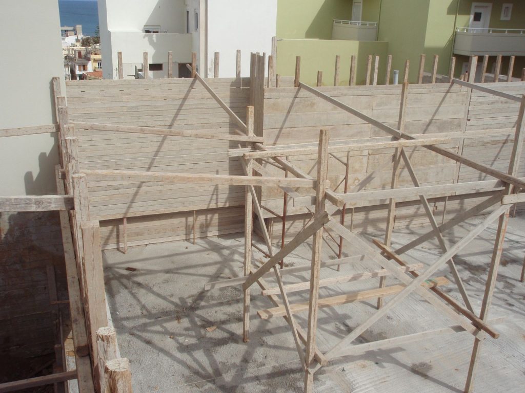 Formwork for the walls next to the neighbouring building.