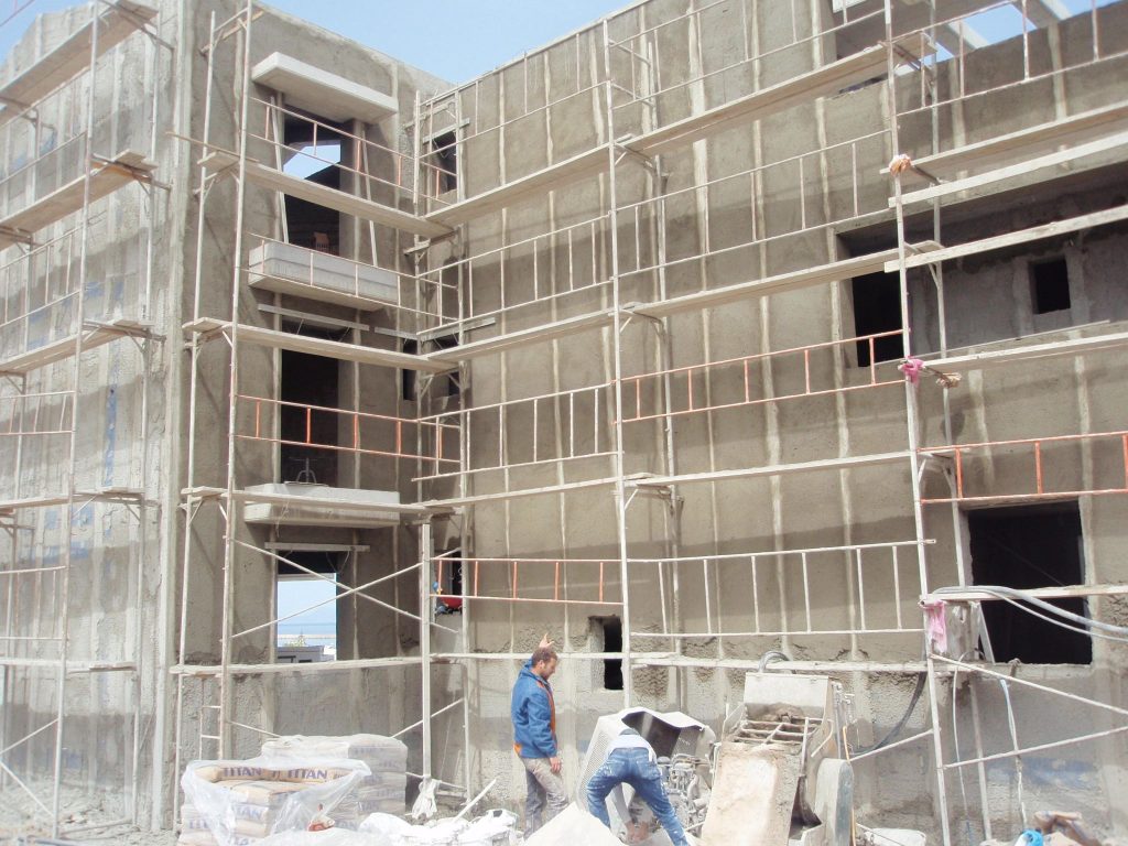 Scaffolding on the façades during the external plastering.