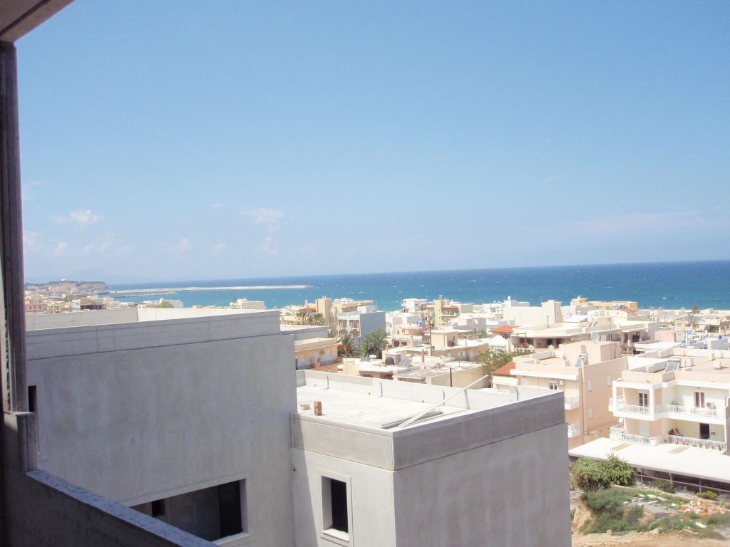 The view from the top floor over the town, the sea and the harbour of Rethymno.