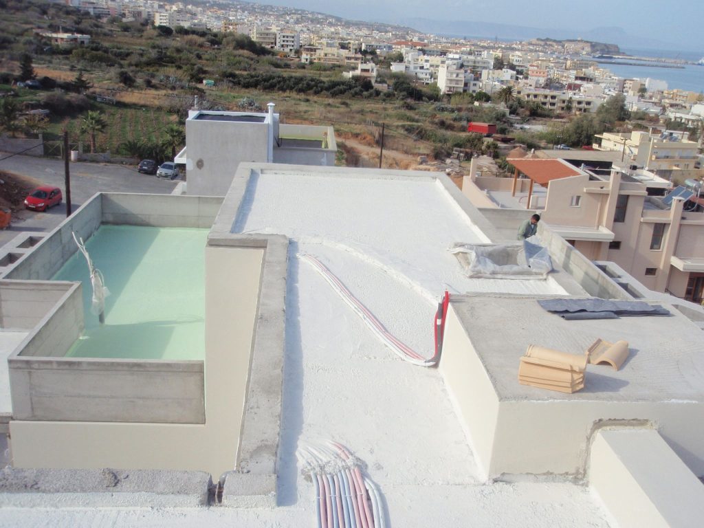The roof terrace after waterproofing, with a view over the town and the harbour of Rethymno.