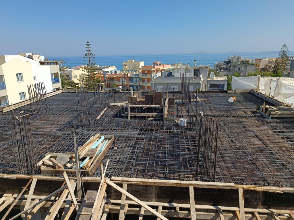 Floor slab reinforcement, with a view of the sea.