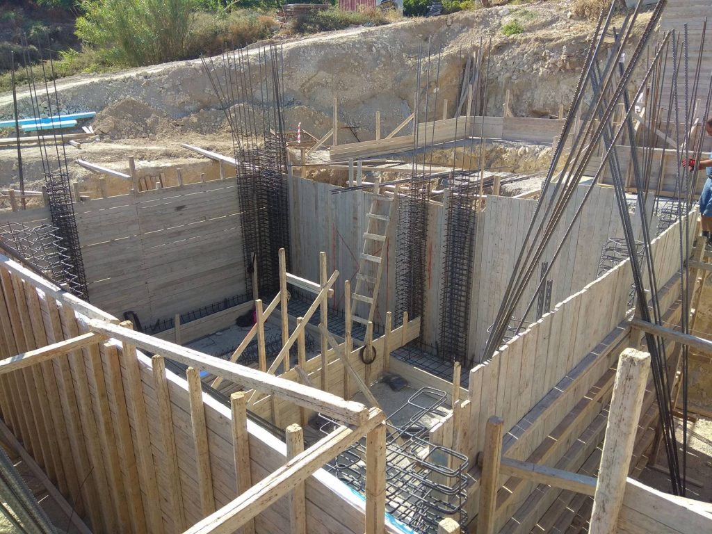 The formwork and reinforcement for the basement walls.